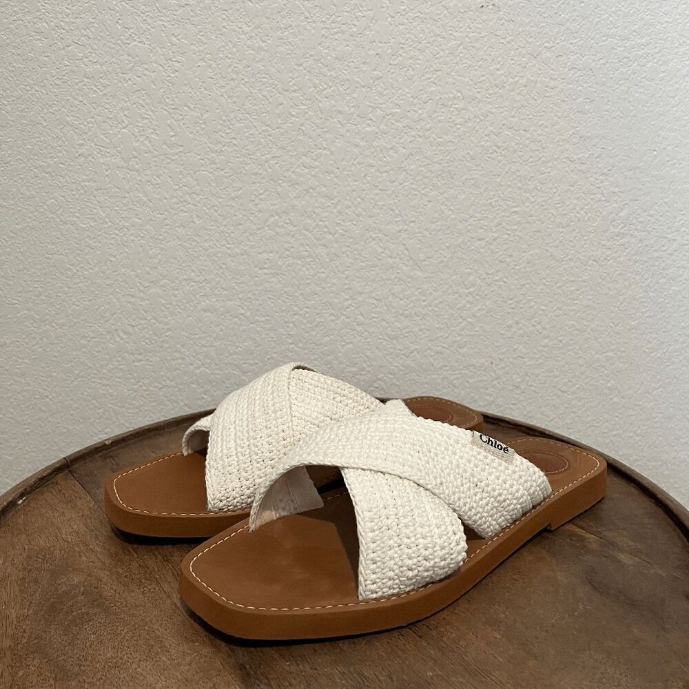 Women's Cream Woven Cross-Strap Sandals